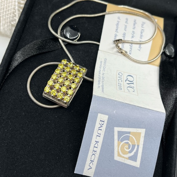 Paul Klecka Sterling Silver Diamonique Pendant Necklace – Pink & Yellow Stones - Picture 2 of 16